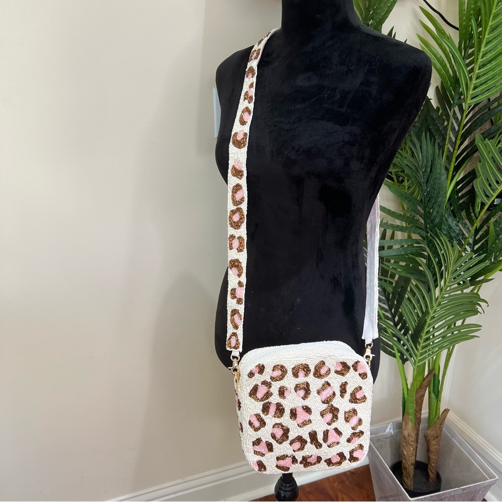 Pink Leopard Beautifully Beaded Box Crossbody Bag - Picture 12 of 12